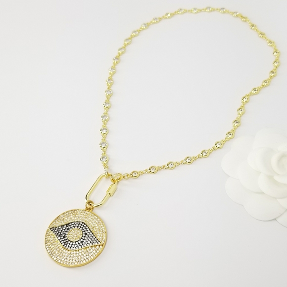 NWT Pave CZ Evil Eye 18K Gold Plated CZ Chain - Picture 4 of 9